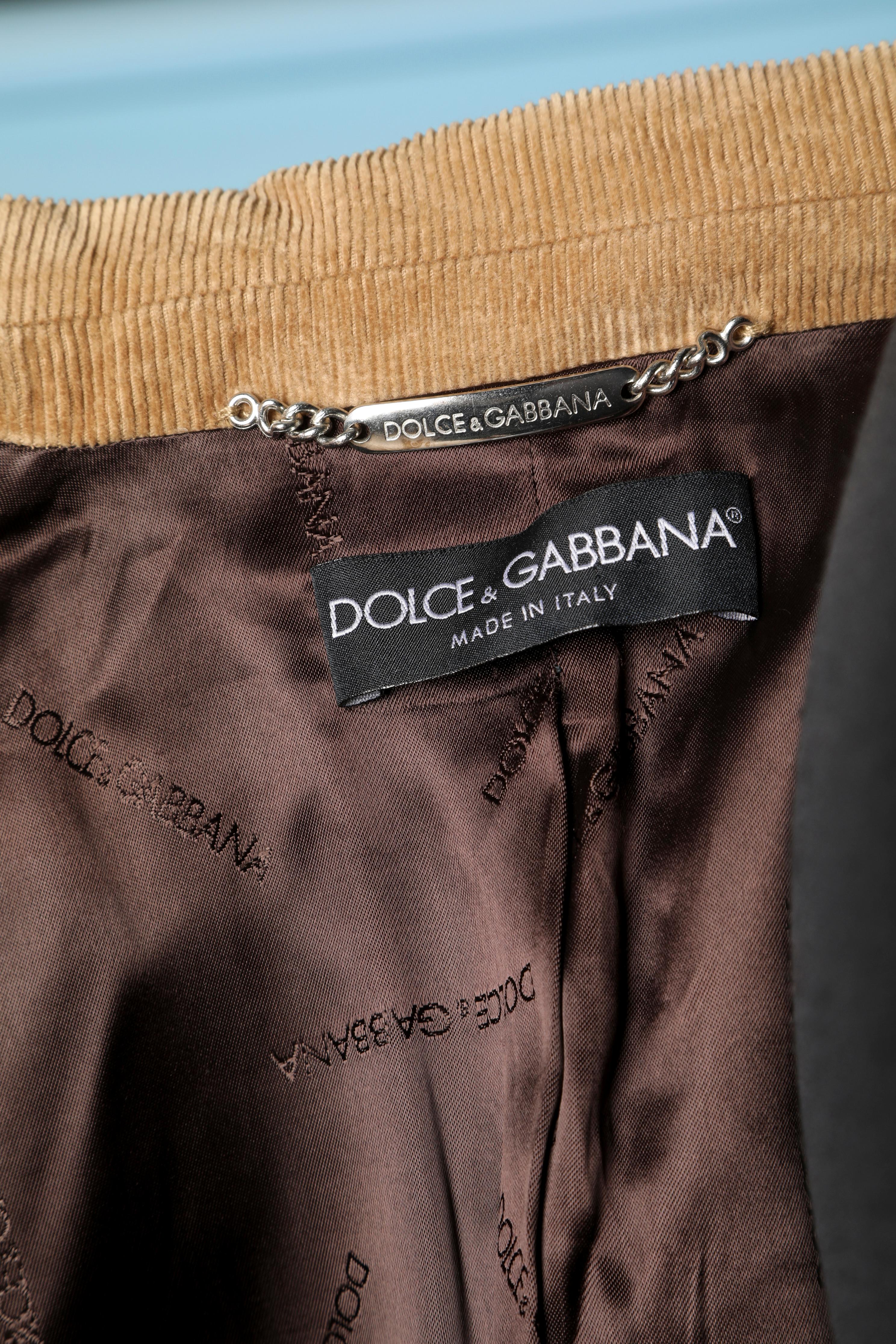 Beigefarbene einreihige Jacke aus Kord DOLCE & GABBANA im Angebot 2