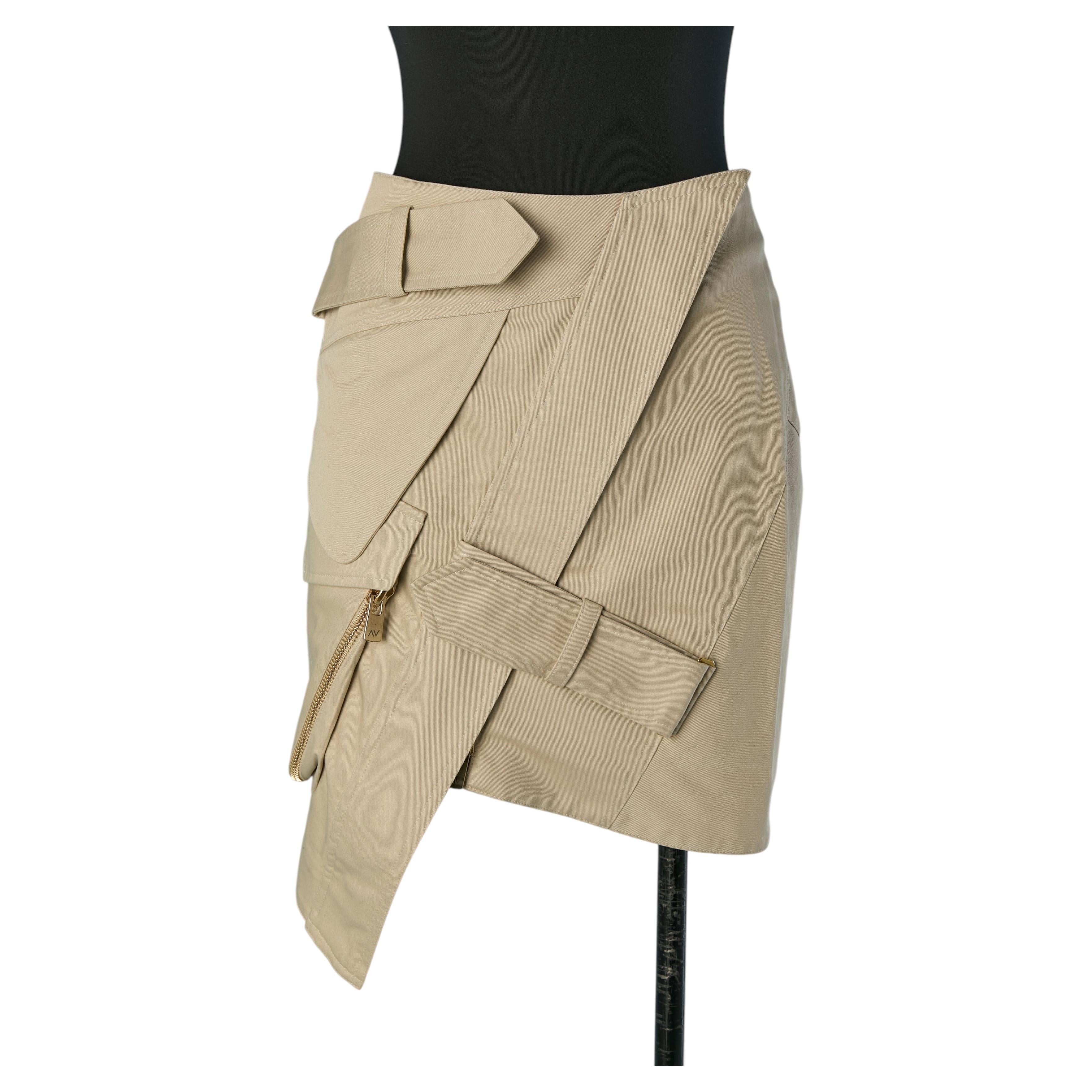 Beige cotton asymmetrical mini skirt ALEXANDRE VAUTHIER