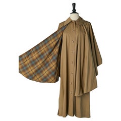 Vintage Beige cotton cape-coat with check lining Saint Laurent Rive Gauche 