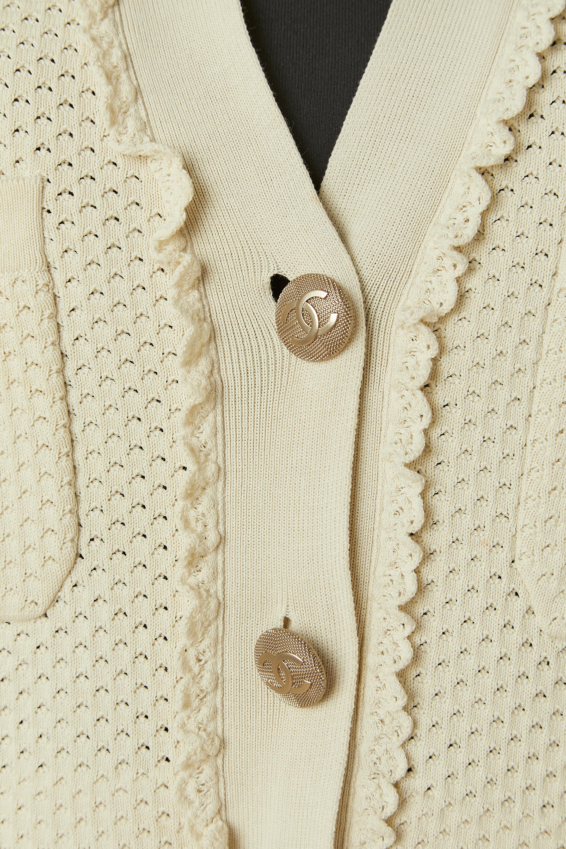 Chaqueta de punto de algodón beige con botón y bolsillo de marca CHANEL Beige en venta