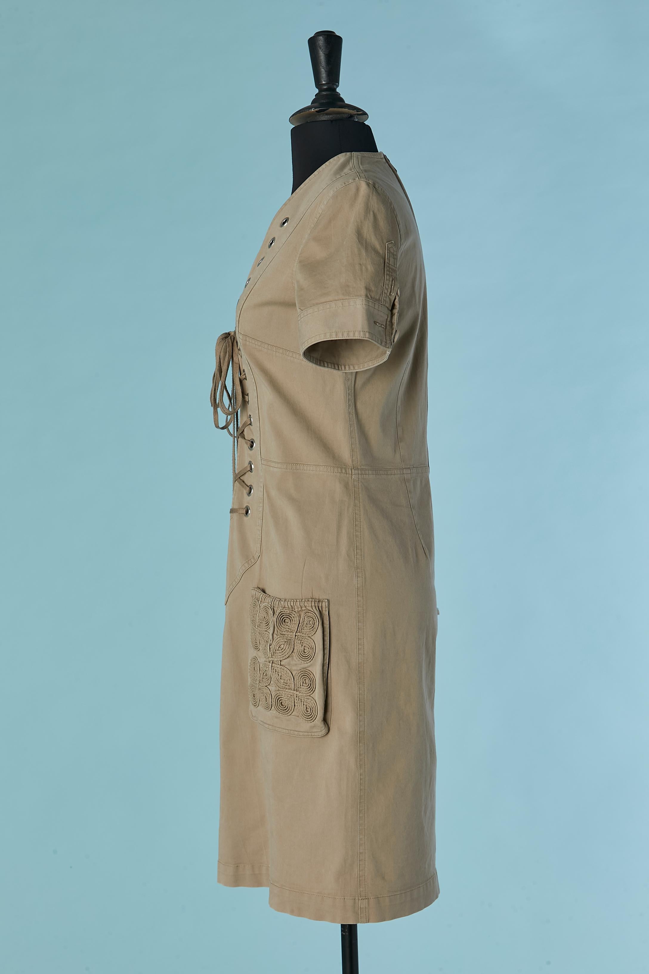 Beige cotton dress with laces and eyelet on the front Jean-Paul Gaultier Femme For Sale 1