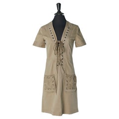 Robe en coton beige avec lacets et œillets sur le devant Jean Paul Gaultier Femme