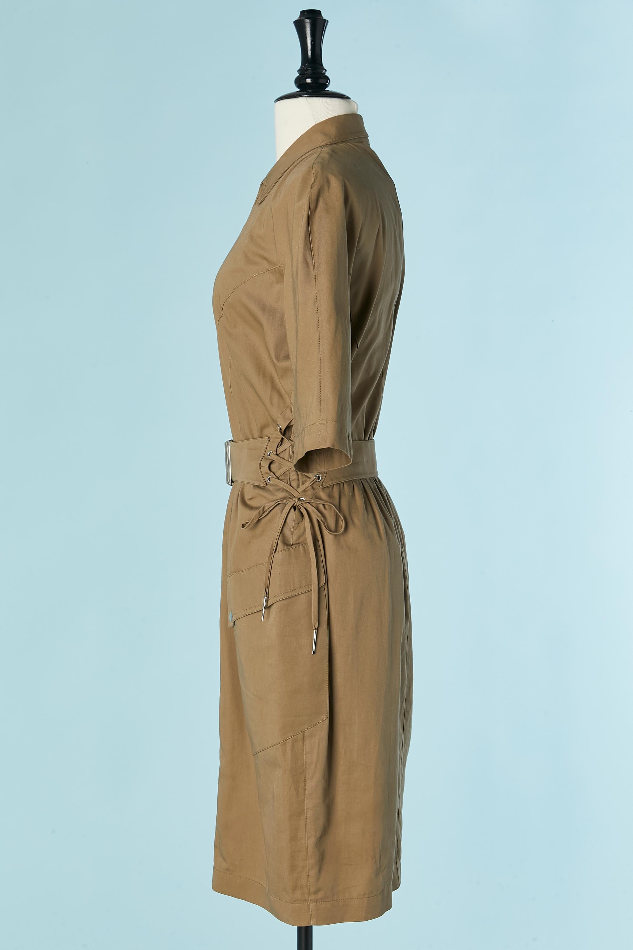 Abito beige in cotone con lacci laterali Thierry Mugler in vendita 2