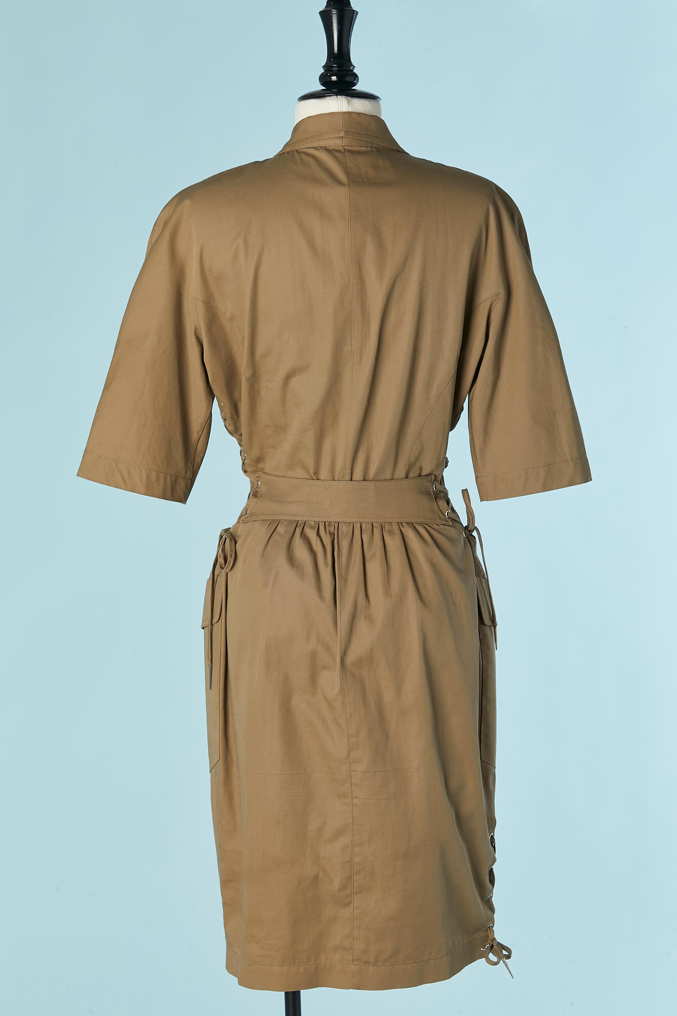 Abito beige in cotone con lacci laterali Thierry Mugler in vendita 3