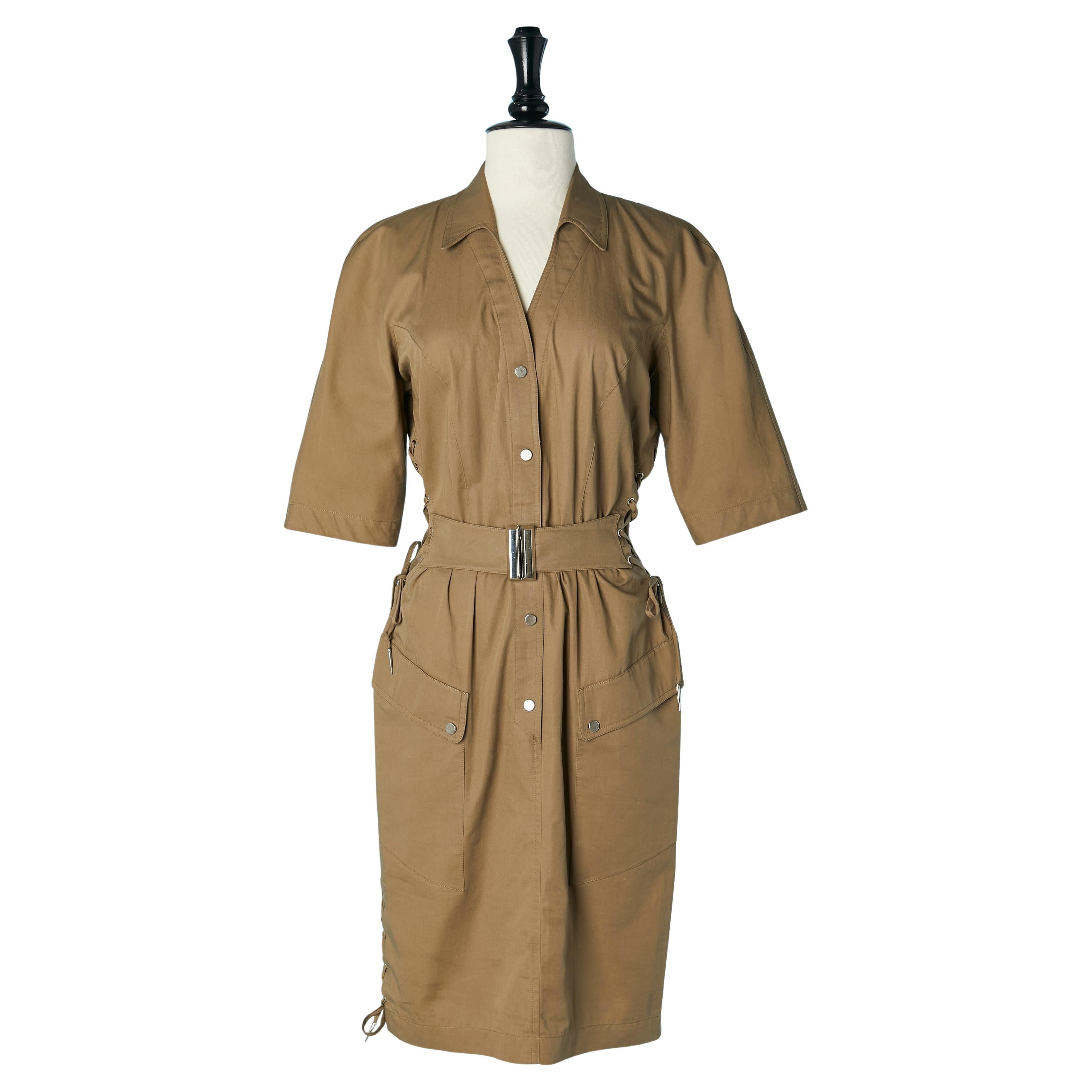 Abito beige in cotone con lacci laterali Thierry Mugler