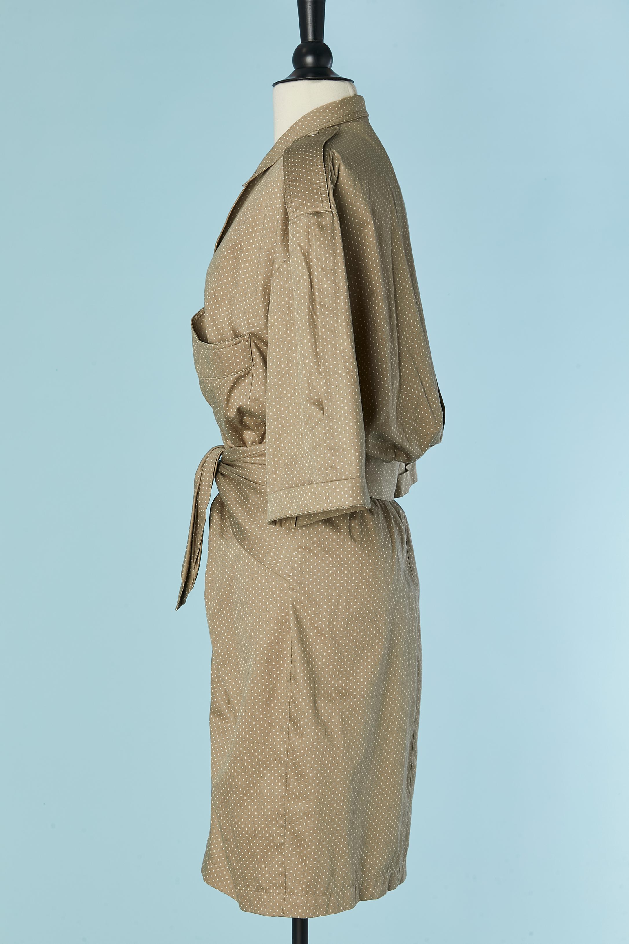 Women's Beige cotton dress with white Polka dot print THIERRY MUGLER For Sale