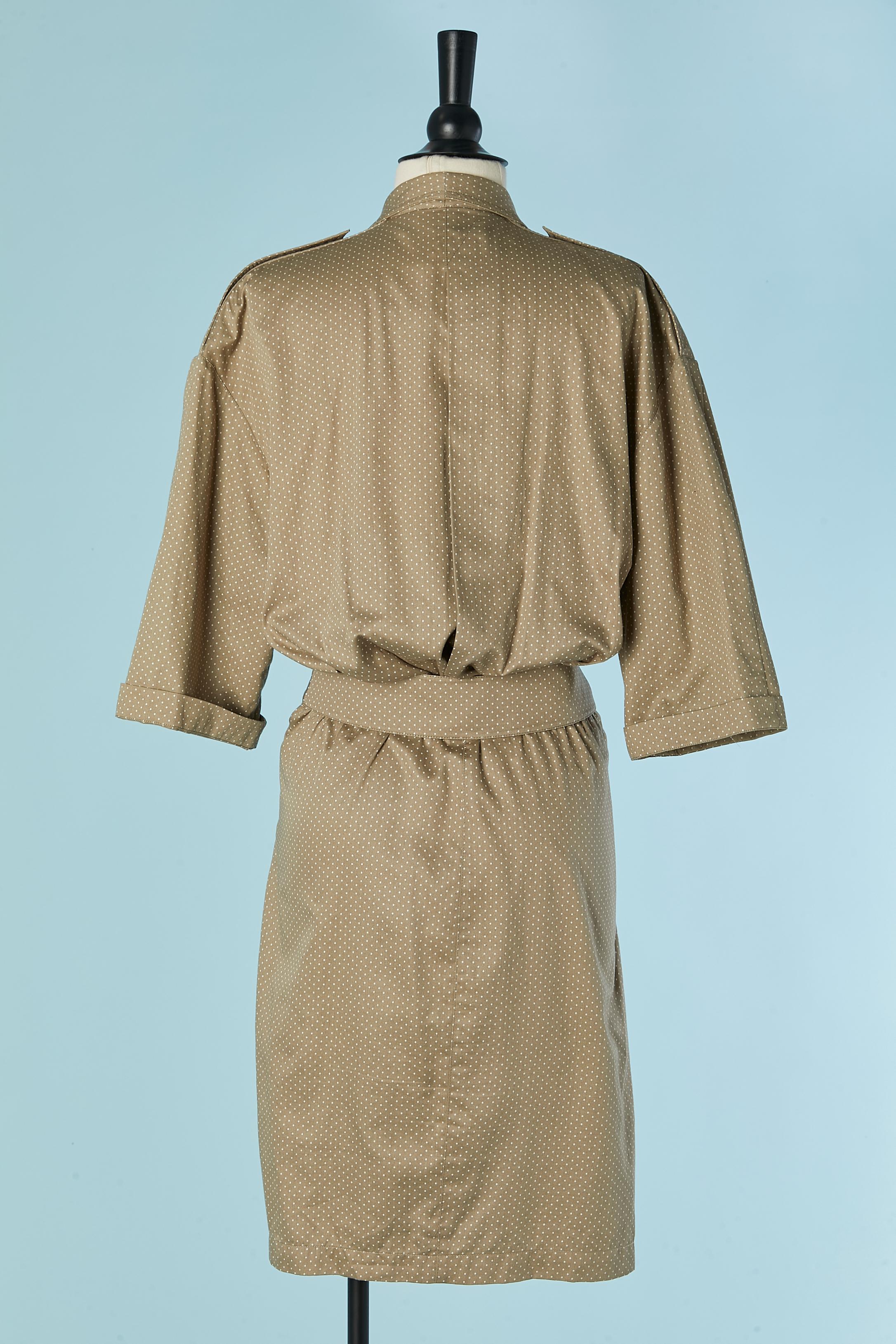 Beige cotton dress with white Polka dot print THIERRY MUGLER For Sale 1