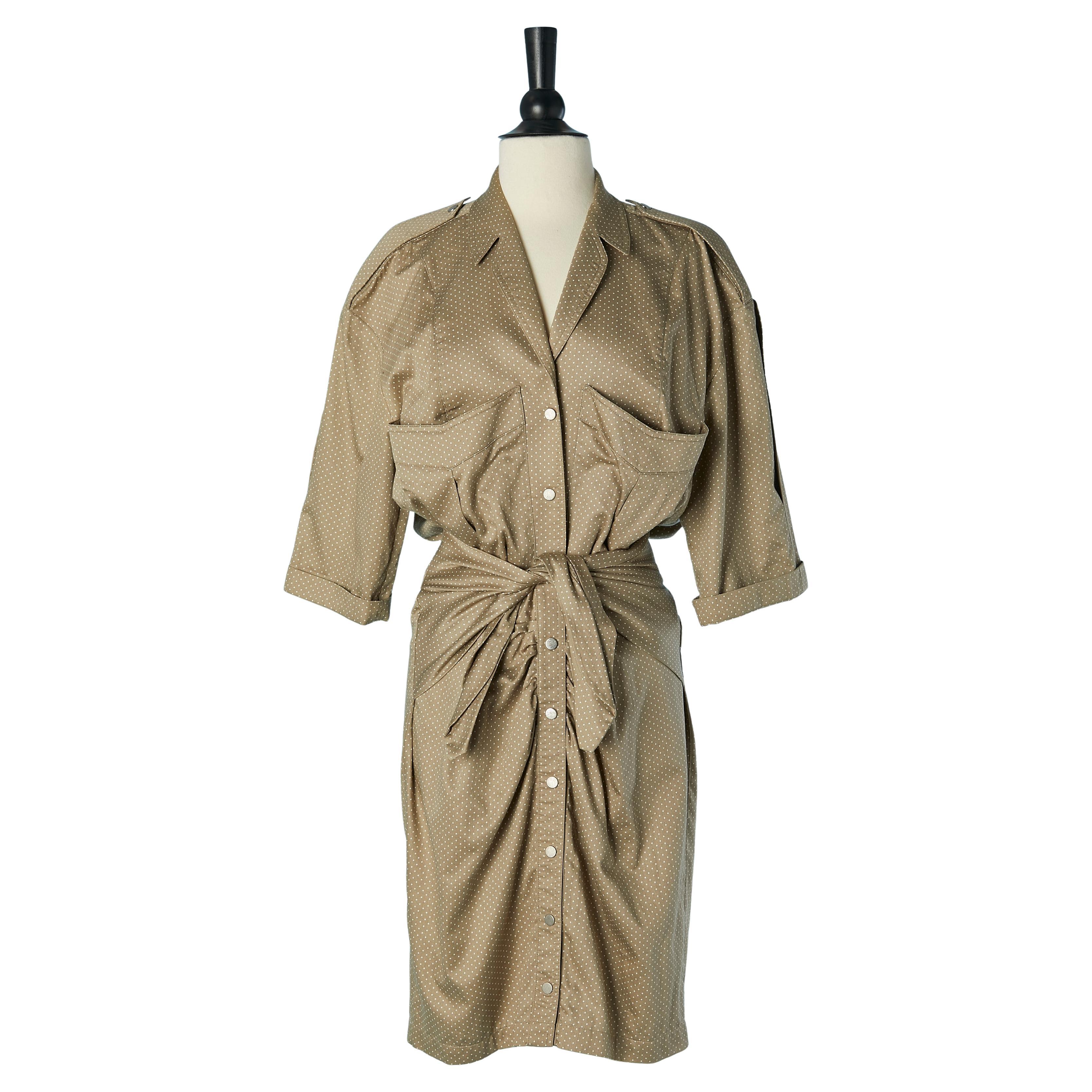 Beige cotton dress with white Polka dot print THIERRY MUGLER For Sale