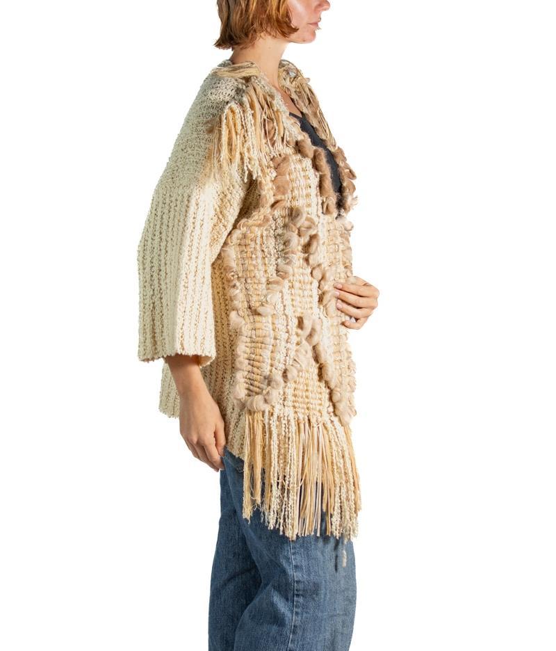 Beige Cotton Fringe Sweater In Excellent Condition For Sale In New York, NY