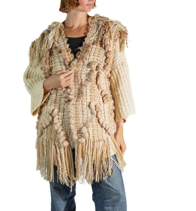 Women's Beige Cotton Fringe Sweater For Sale