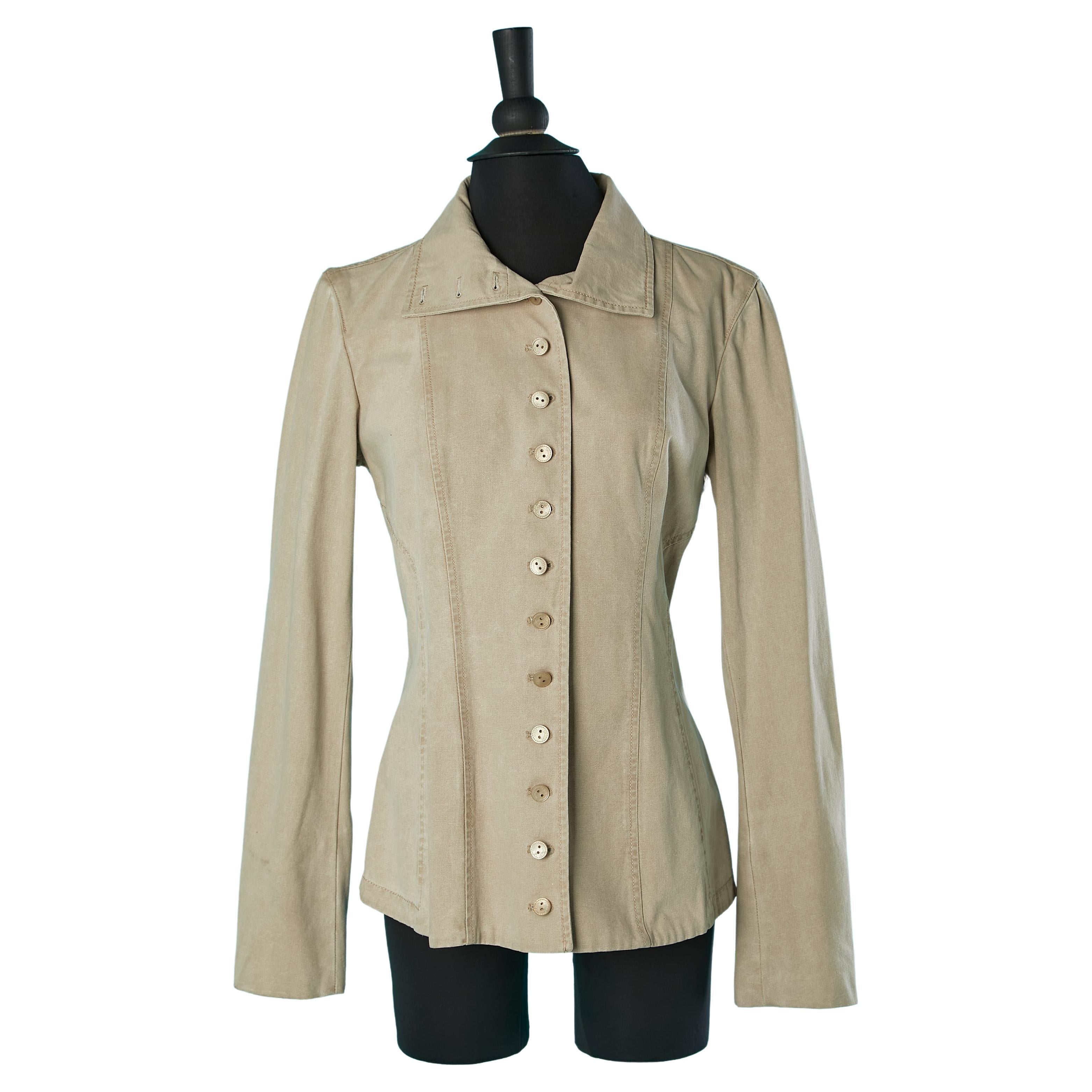 Beige cotton jacket with branded buttons Chanel  For Sale