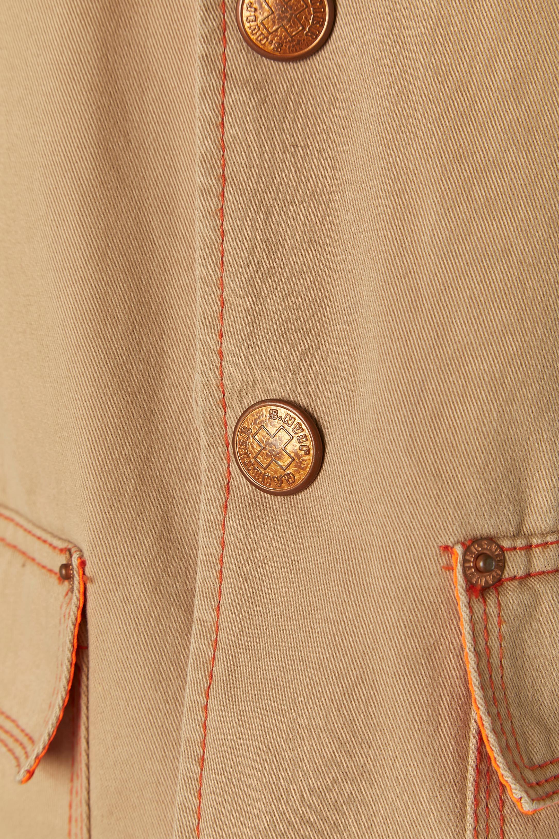 Brown Beige cotton officer jacket with orange topstitching Gaultier Jean's For Sale