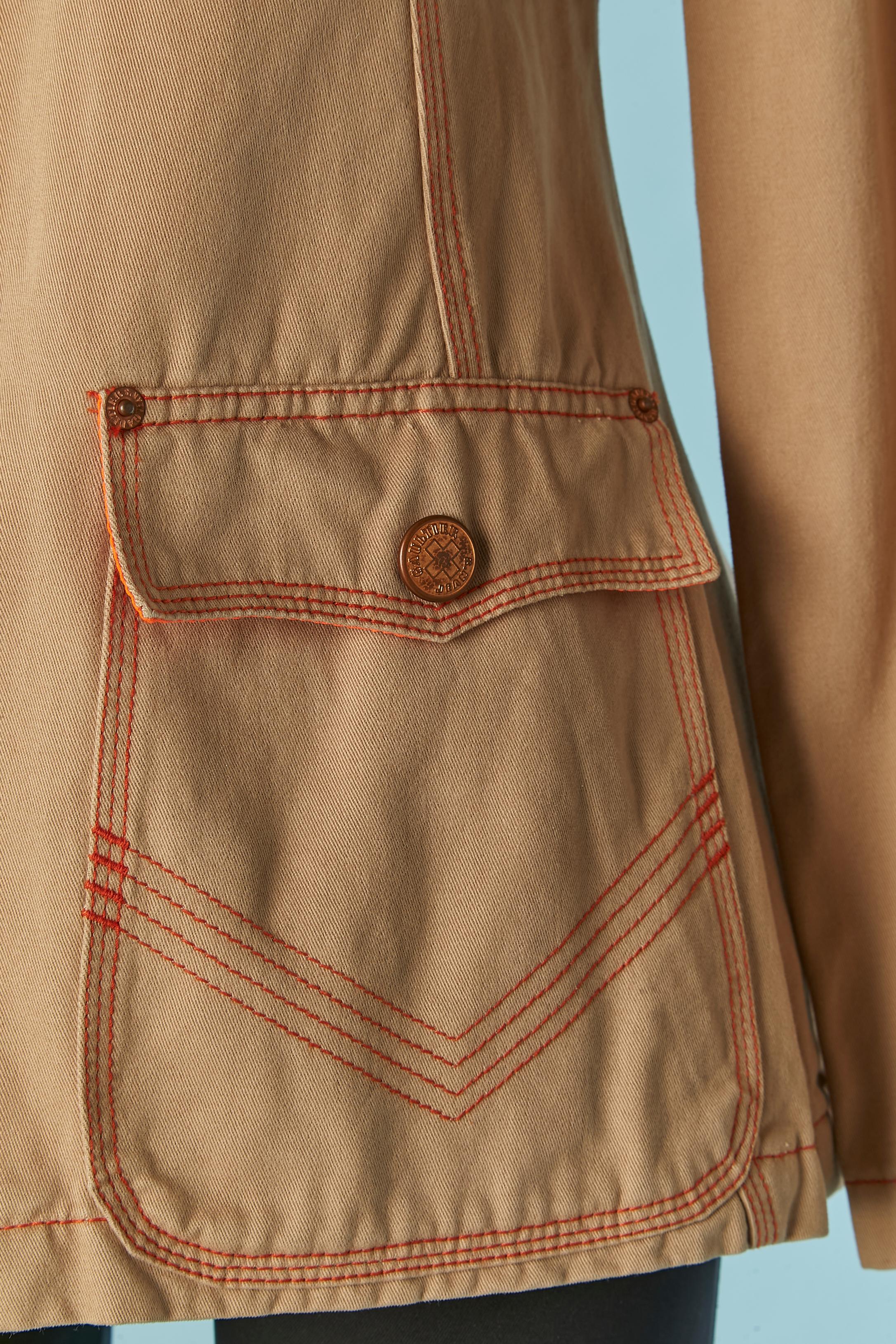 Beige cotton officer jacket with orange topstitching Gaultier Jean's In Excellent Condition For Sale In Saint-Ouen-Sur-Seine, FR