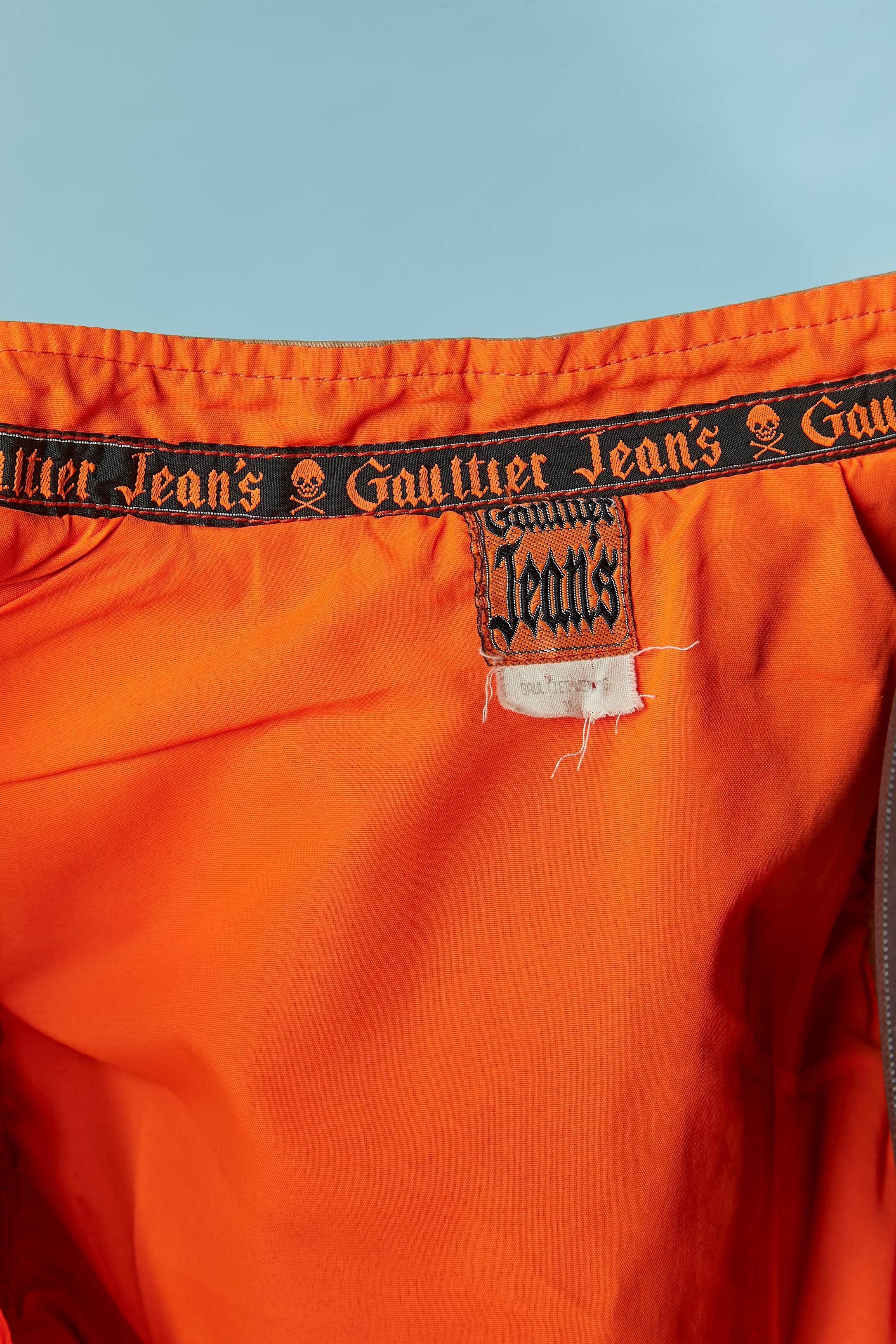 Beige cotton officer jacket with orange topstitching Gaultier Jean's For Sale 3
