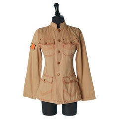 Beige cotton officer jacket with orange topstitching Gaultier Jean's