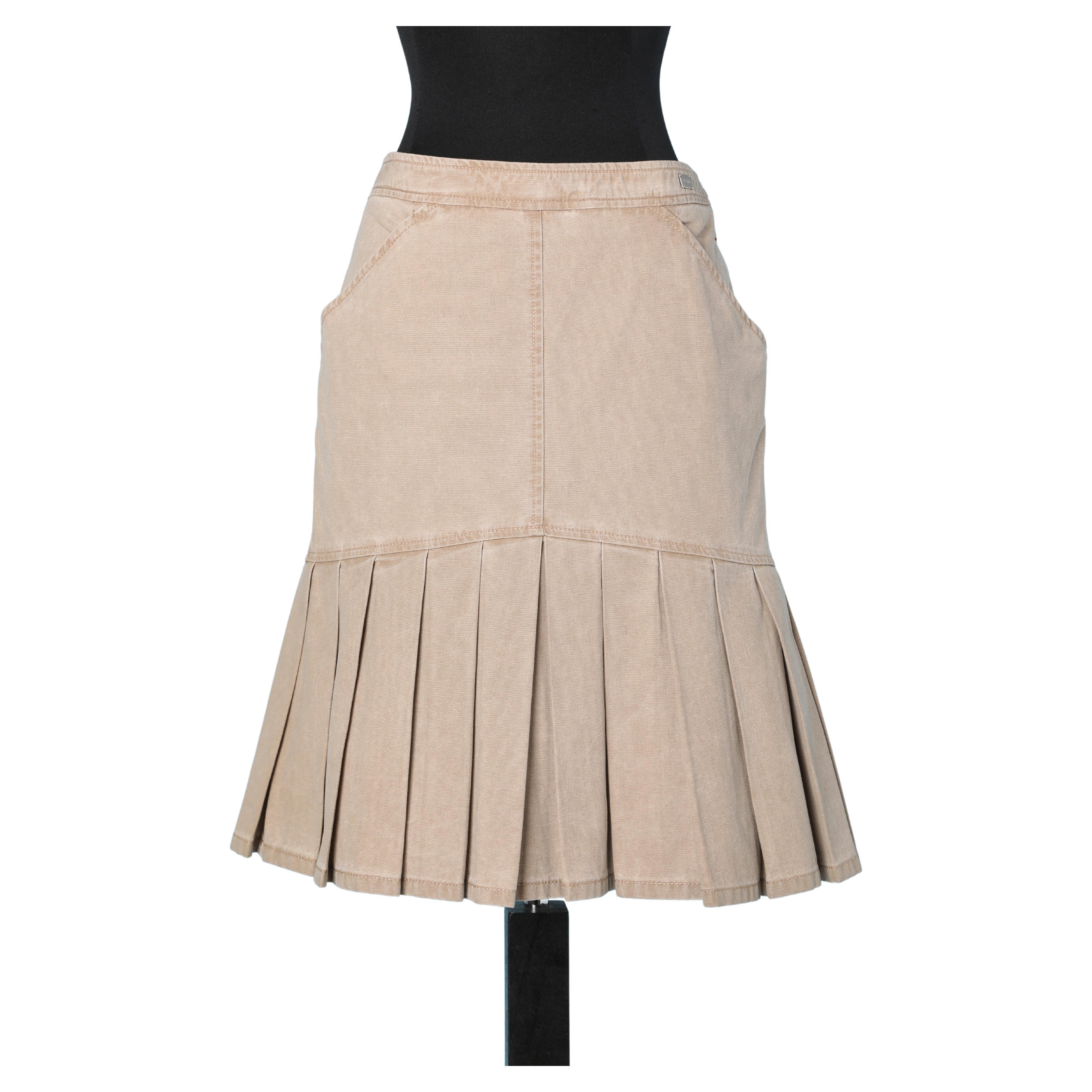 Beige cotton pleated skirt Chanel  For Sale