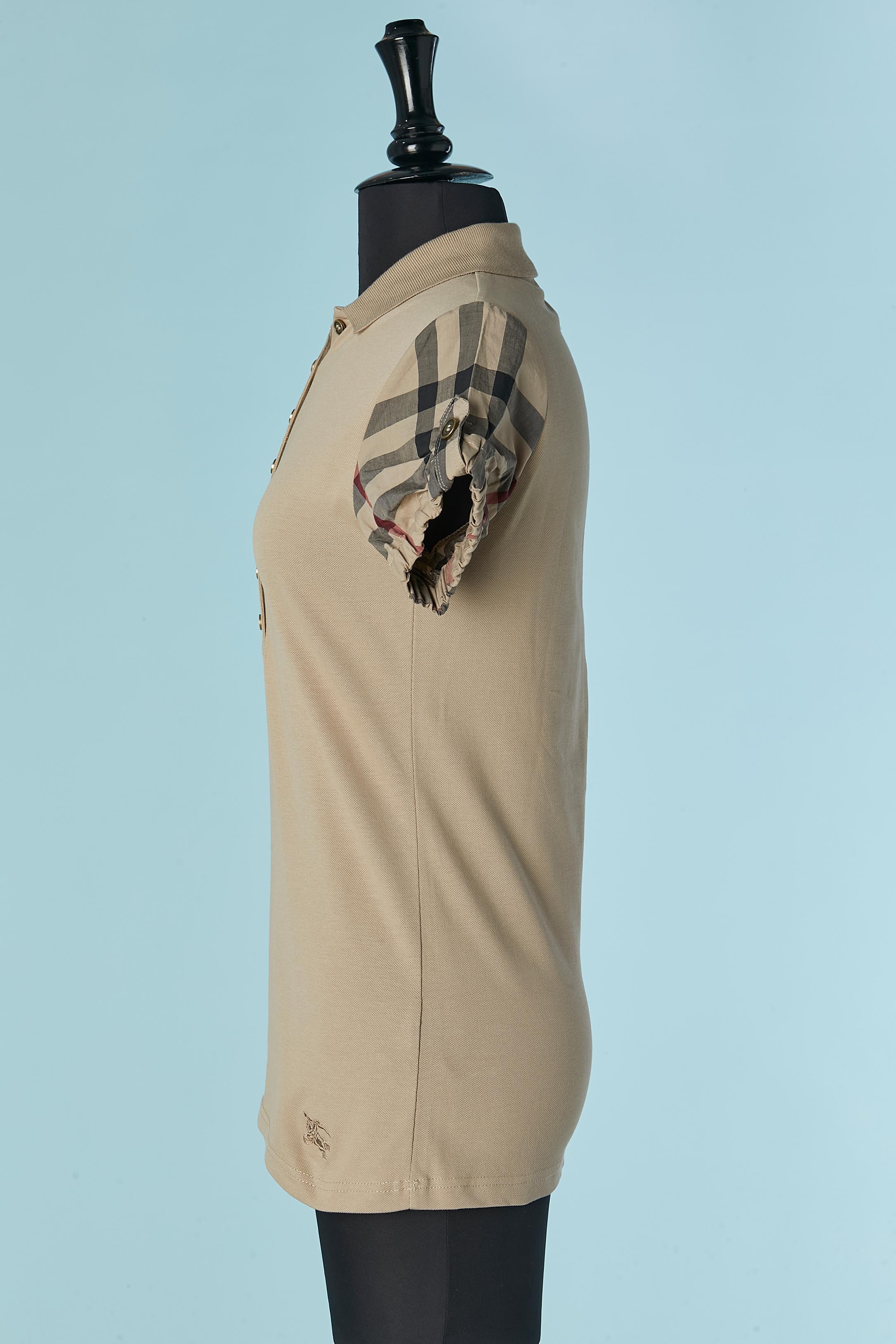 Polo in cotone beige con motivo check e manica ballon Burberry Britew In condizioni Nuovo in vendita a Saint-Ouen-Sur-Seine, FR