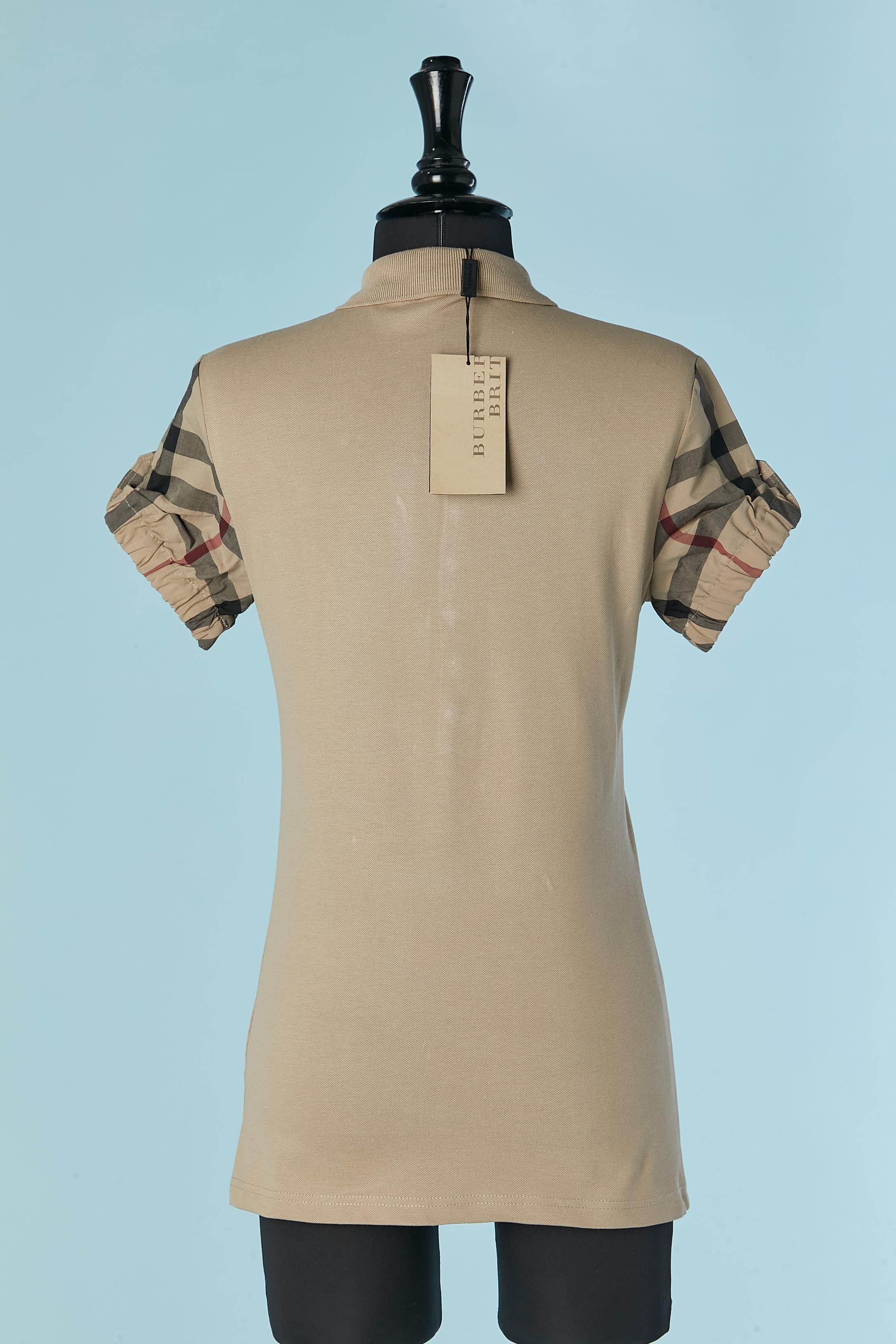 Beigefarbenes Baumwoll-Polohemd mit kariertem Muster und ballonärmeln BURBERRY BRIT Neu im Angebot 2