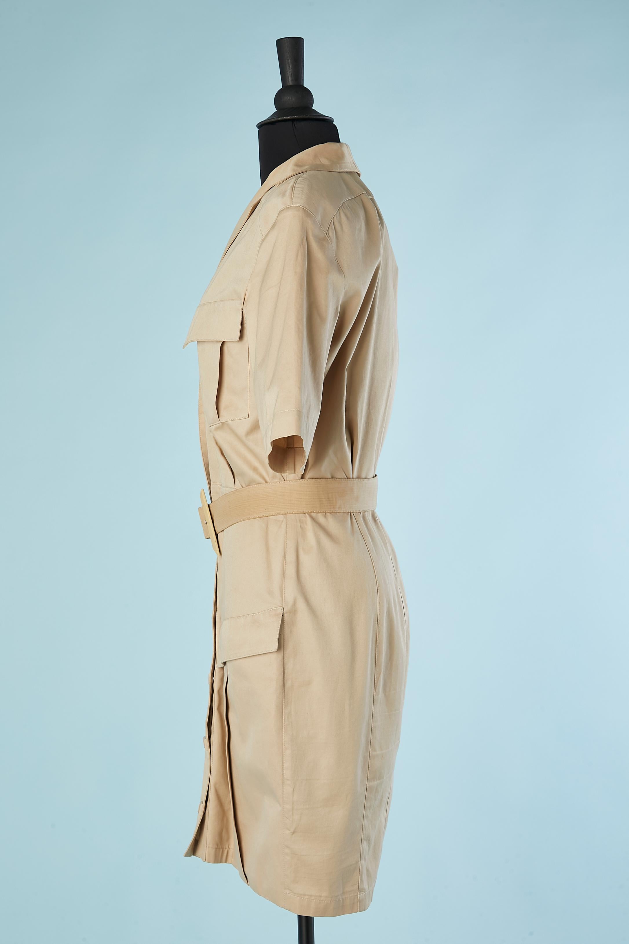 Beige cotton Safari dress with belt Thierry Mugler Activ For Sale 1