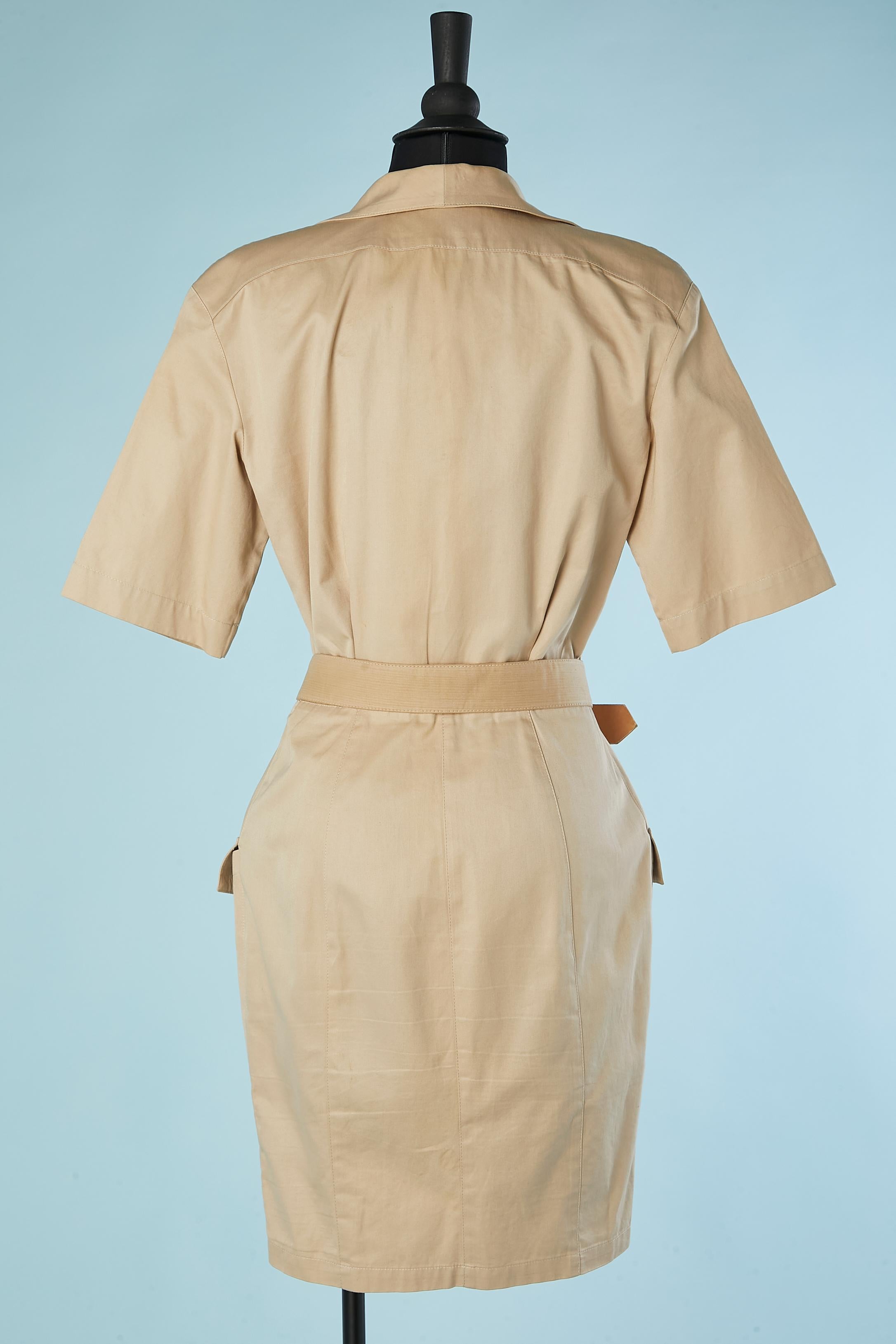 Beige cotton Safari dress with belt Thierry Mugler Activ  For Sale 2