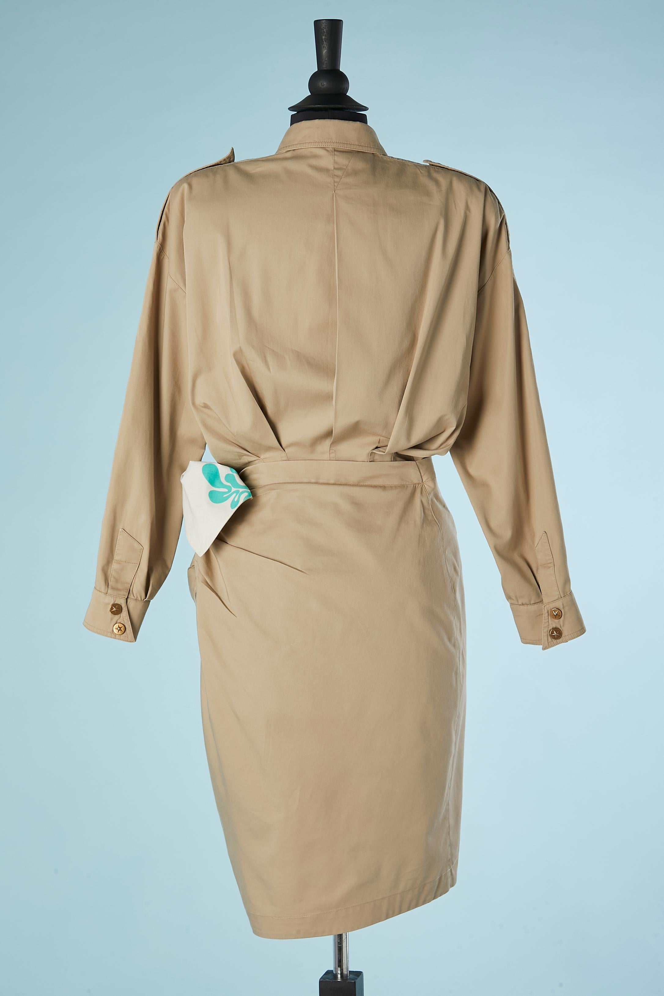 Beige cotton Safari dress, wrap on the hips Thierry Mugler  3