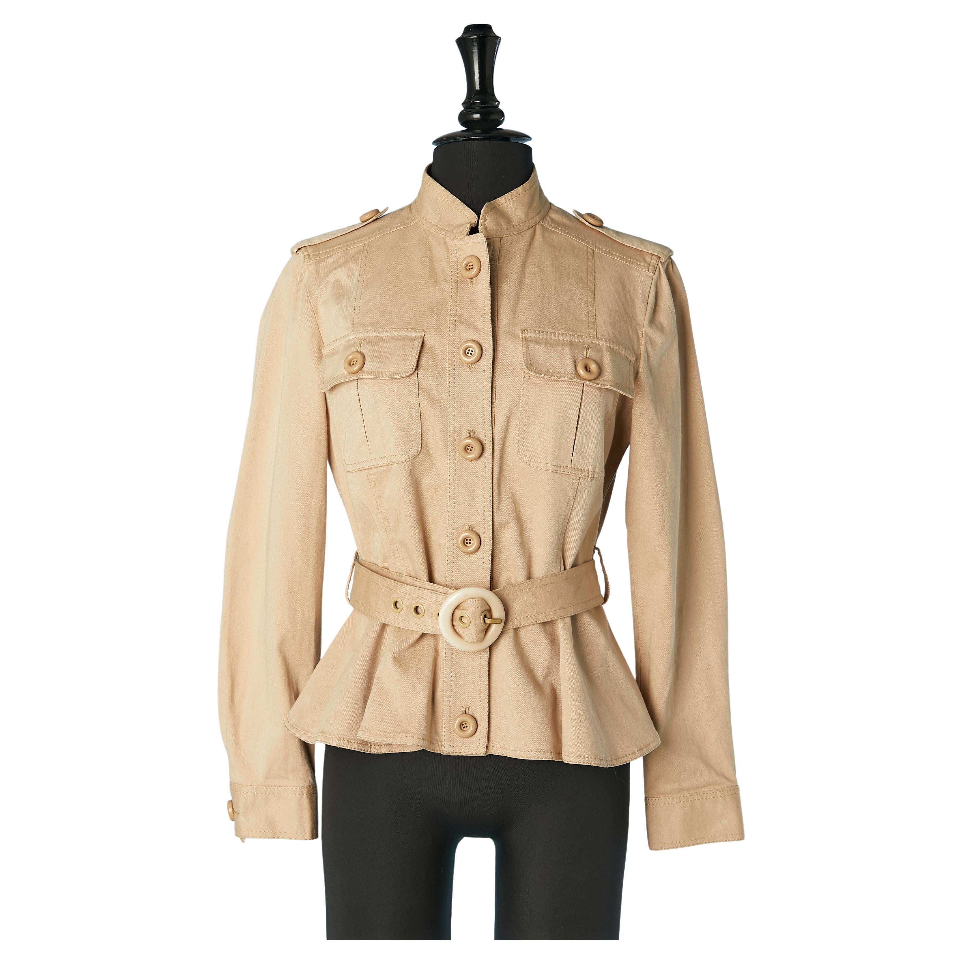 Beige cotton safari jacket with pockets and belt Moschino Cheap&Chic For Sale