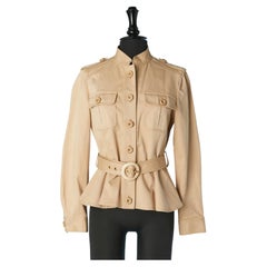 Beige Safari-Jacke aus Baumwolle mit Taschen und Gürtel Moschino Cheap&Chic 