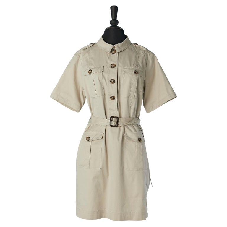 burberry beige dress Burberry Cotton Belted Trench A-line Dress Beige main image 0