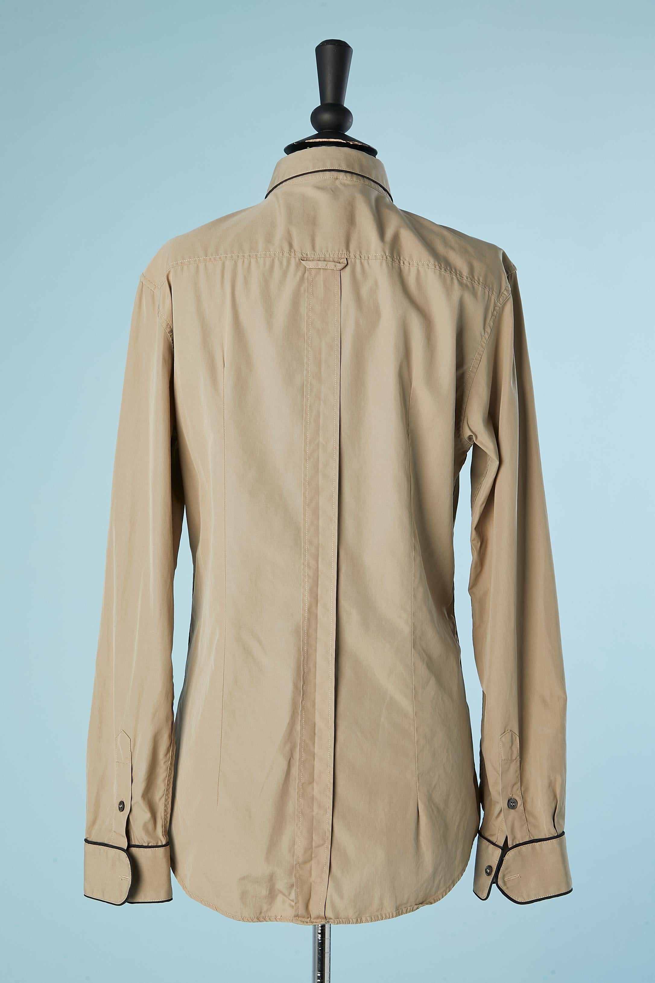 Beige cotton shirt with black piping slim shirt D&G by Dolce & Gabbana In Excellent Condition For Sale In Saint-Ouen-Sur-Seine, FR
