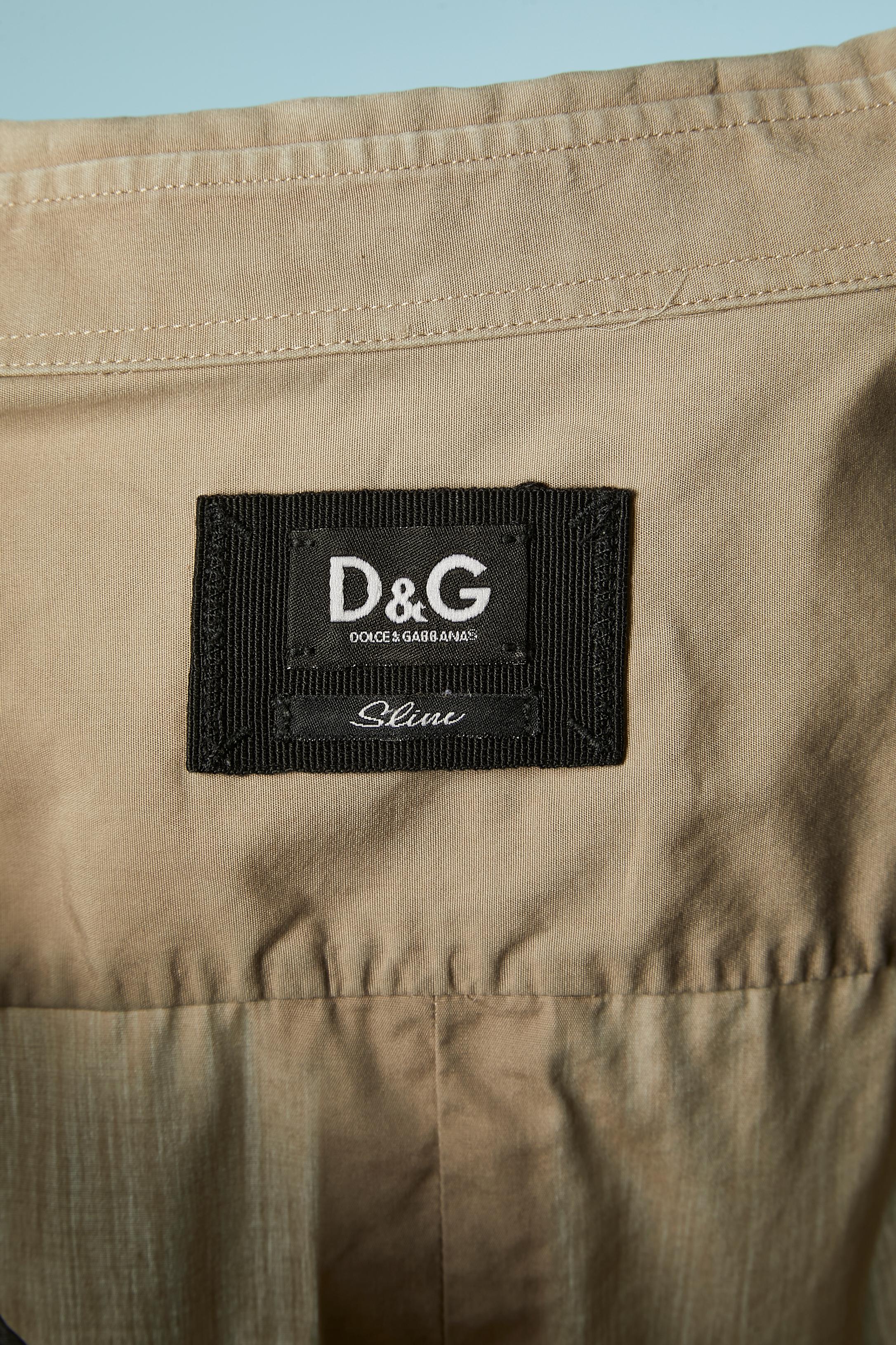 Beige cotton shirt with black piping slim shirt D&G by Dolce & Gabbana For Sale 1