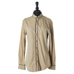 Camicia beige in cotone con profili neri slim D&G by DOLCE & GABBANA