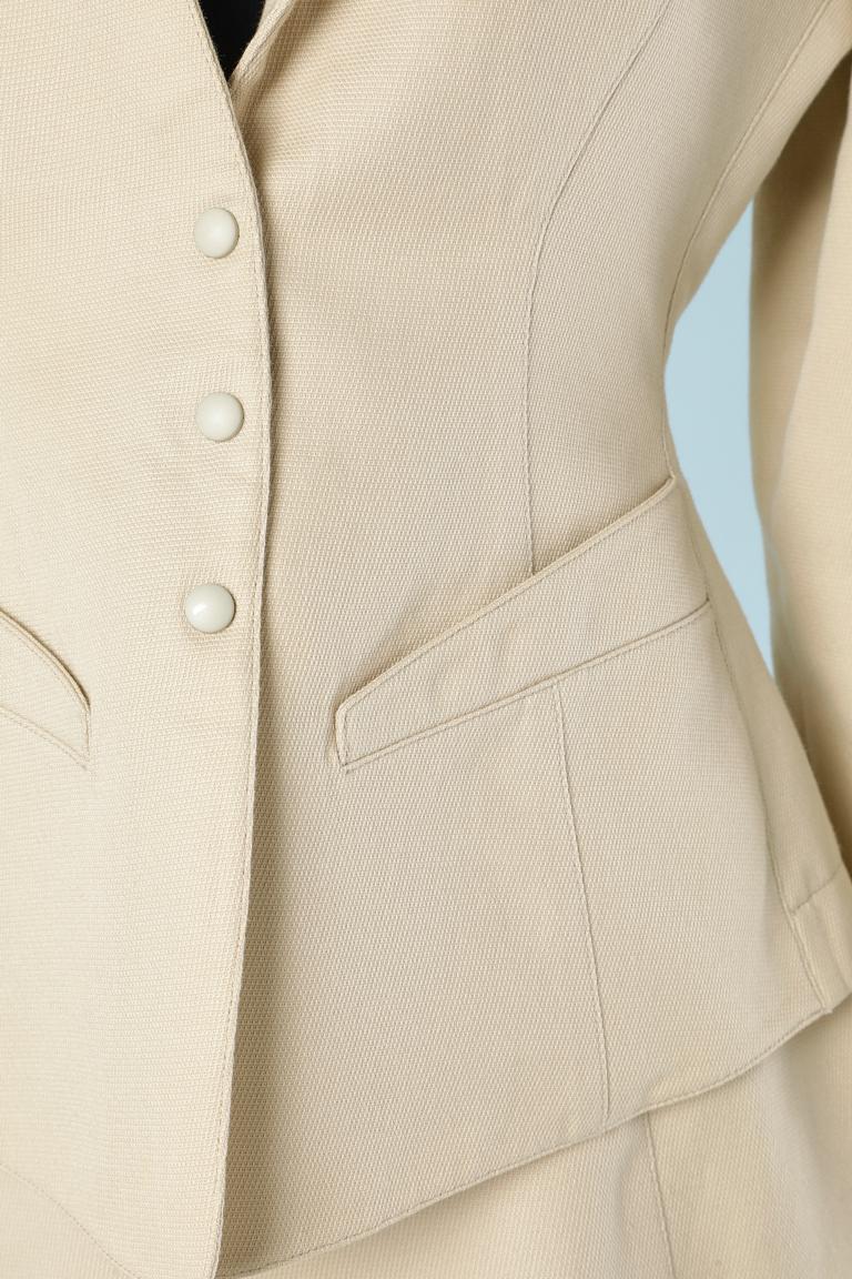 Beige cotton skirt-suit with toothed collar Thierry Mugler  In Excellent Condition For Sale In Saint-Ouen-Sur-Seine, FR