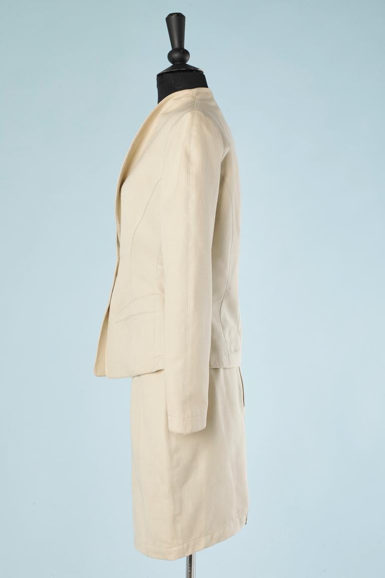 Women's Beige cotton skirt-suit with toothed collar Thierry Mugler  For Sale