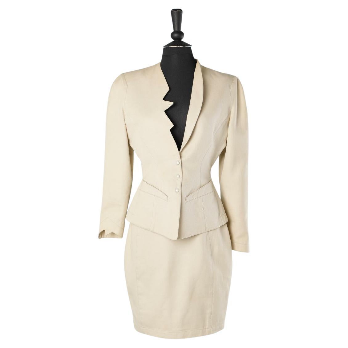 Beige cotton skirt-suit with toothed collar Thierry Mugler  For Sale