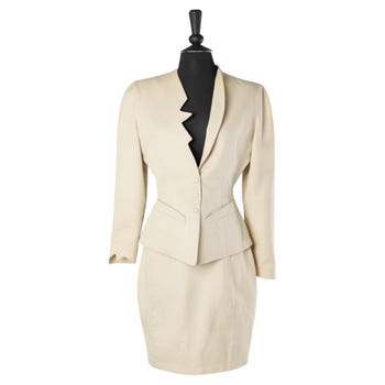  Thierry Mugler Beige Skirt Suit with Toothed Collar, Late 20th Century