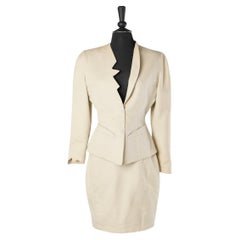 Thierry Mugler - Combinaison jupe en coton beige avec col en toile 