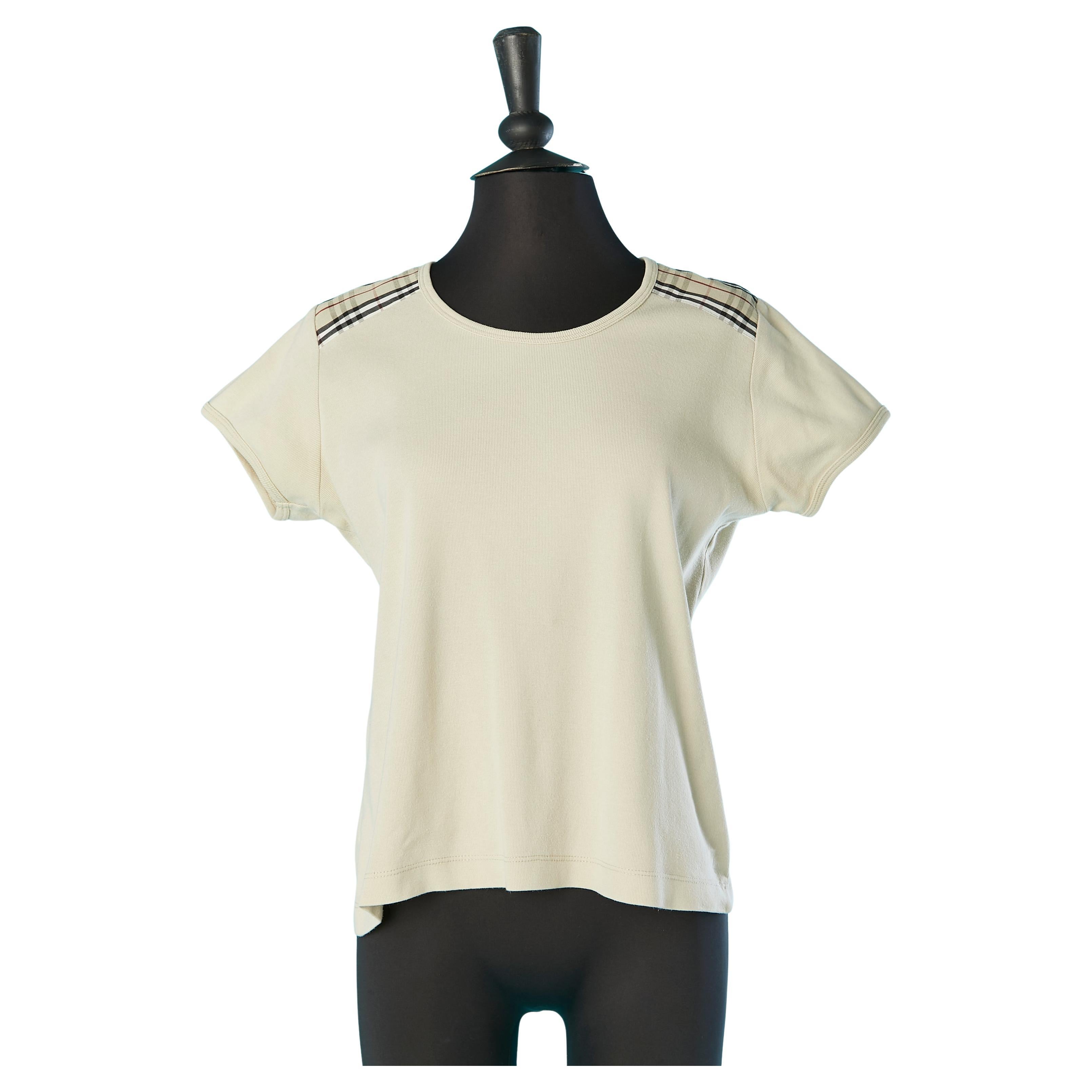Beige cotton tee-shirt with Tartan details on shoulder BURBERRY London For Sale
