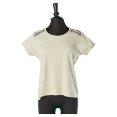 Beige cotton tee-shirt with Tartan details on shoulder BURBERRY London