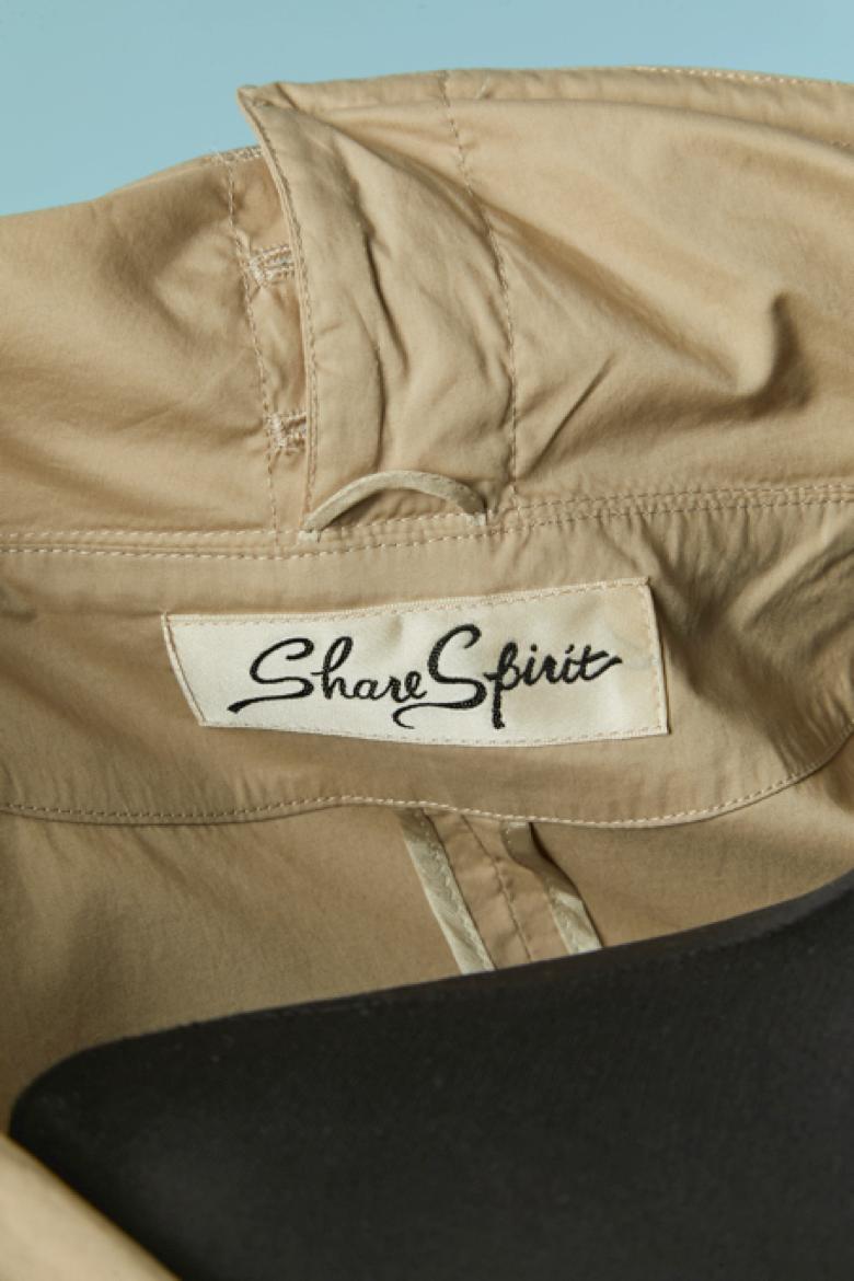 Beige cotton trench coat with asymmetrical button placket SHARE SPIRIT en vente 5