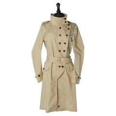 Beige cotton trench coat with asymmetrical button placket SHARE SPIRIT