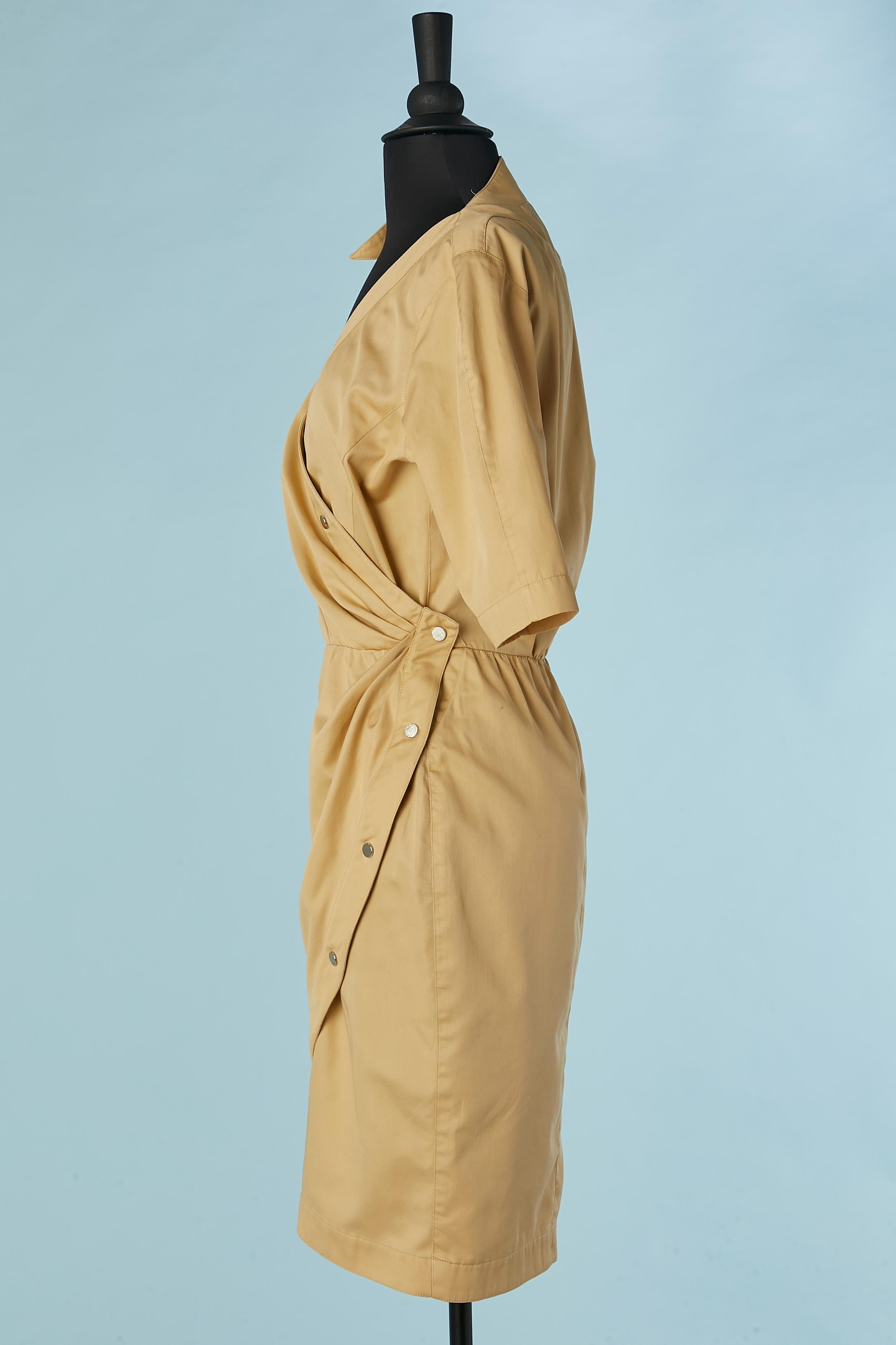 Beige cotton wrap dress with asymmetrical collar Thierry Mugler For Sale 1