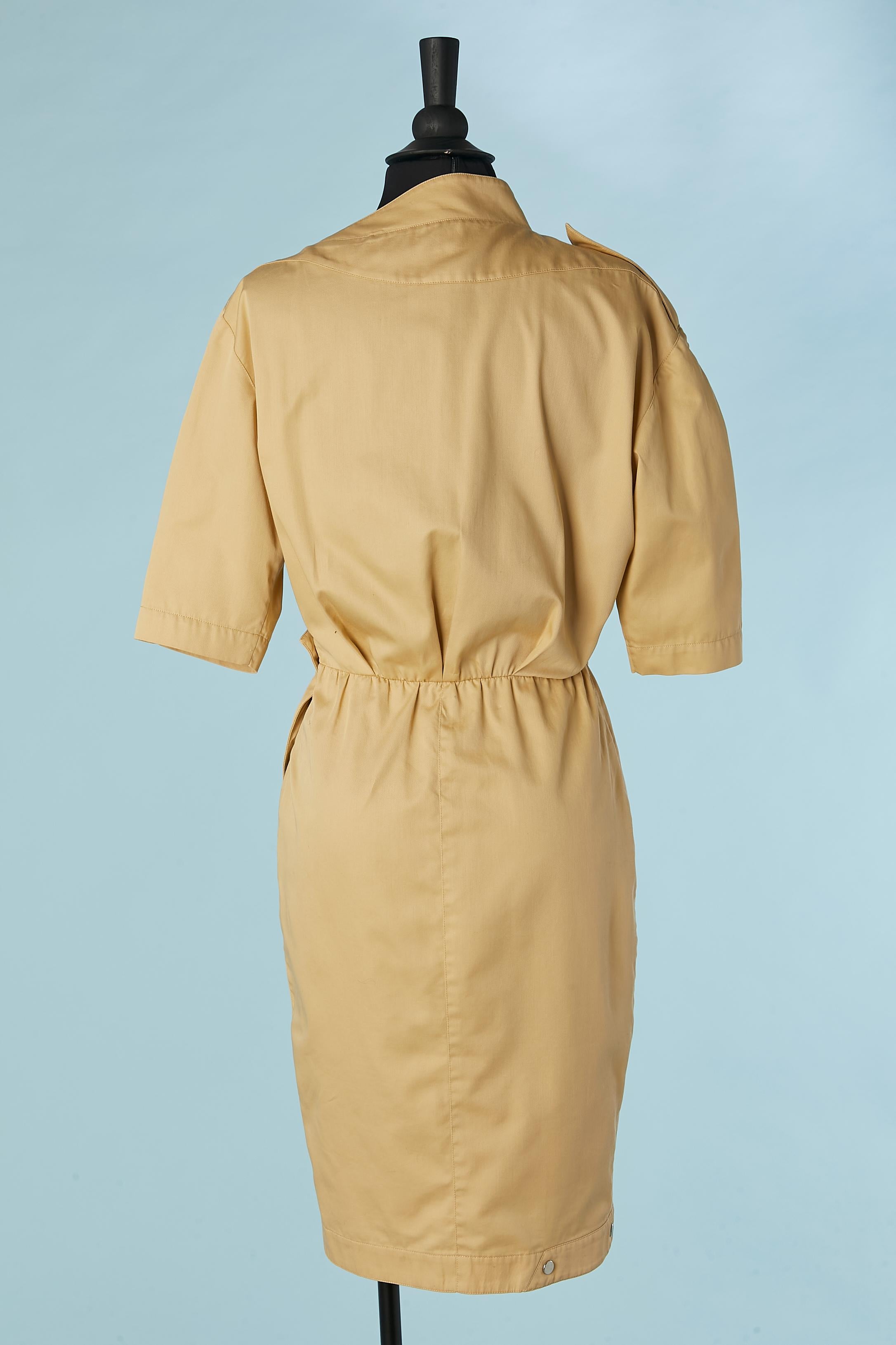 Beige cotton wrap dress with asymmetrical collar Thierry Mugler For Sale 2