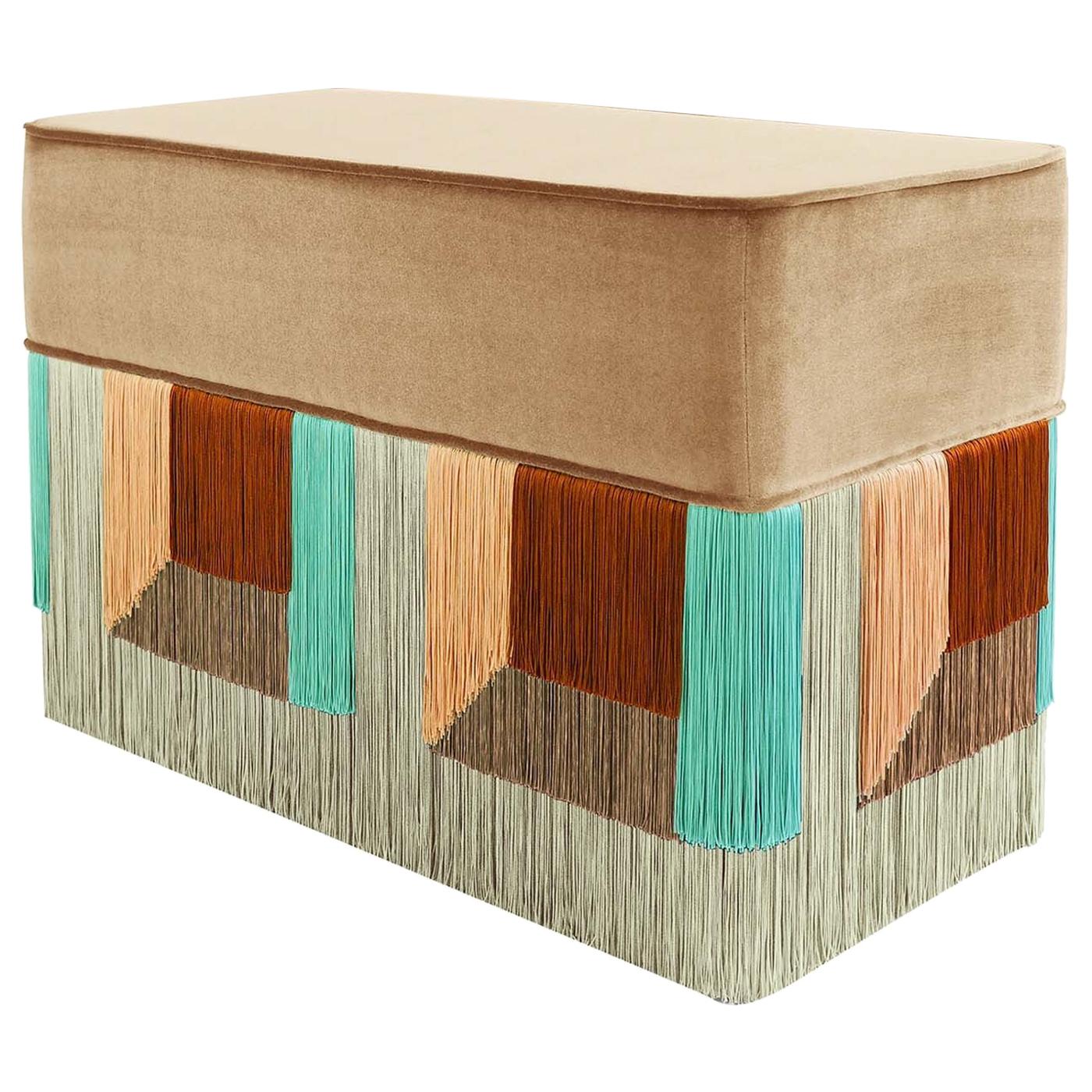 Beige Couture Geometric Flo Rectangular Pouf For Sale