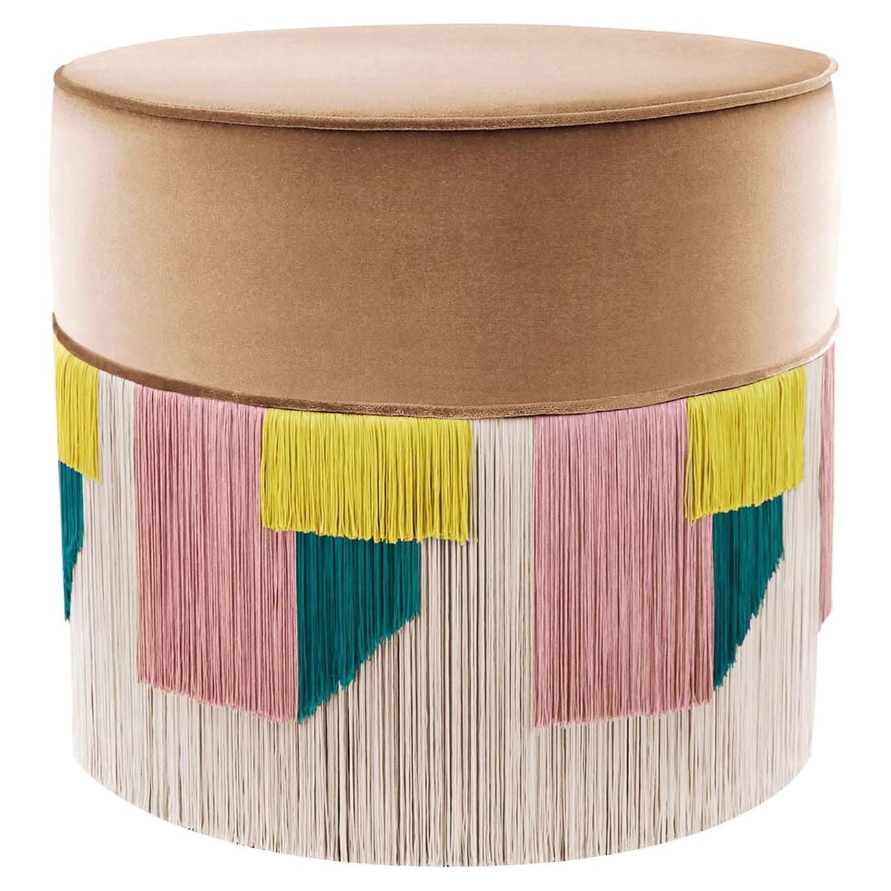 Beige Couture Geometric Geo Pouf For Sale
