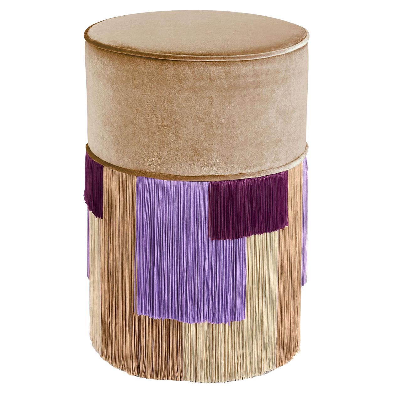 Beige Couture Geometric Stripe Pouf