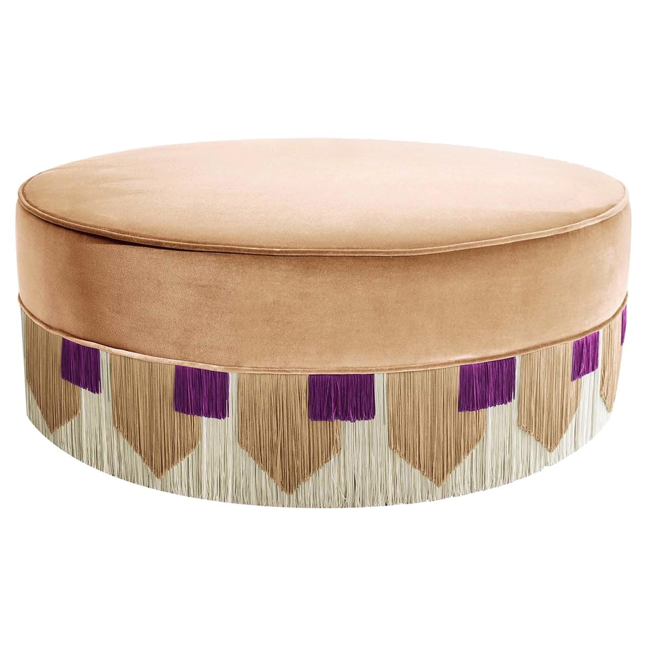 Beige Couture Geometric Tie Pouf For Sale