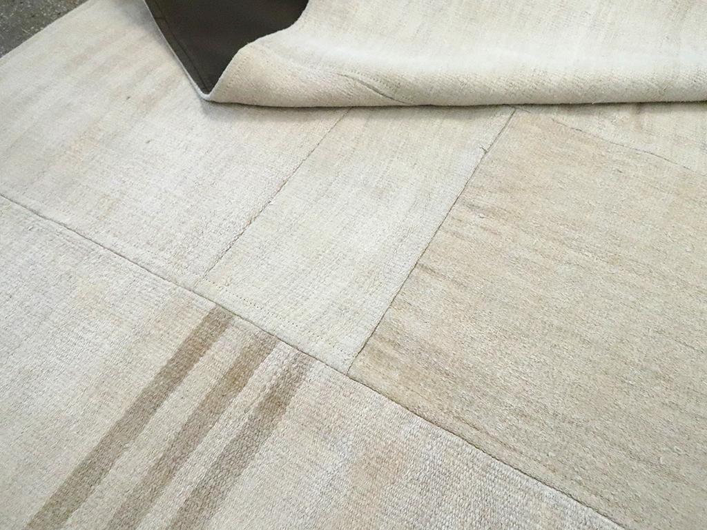 Beige Cream Black Contemporary Handmade Turkish Flatweave Kilim Accent Carpet For Sale 4