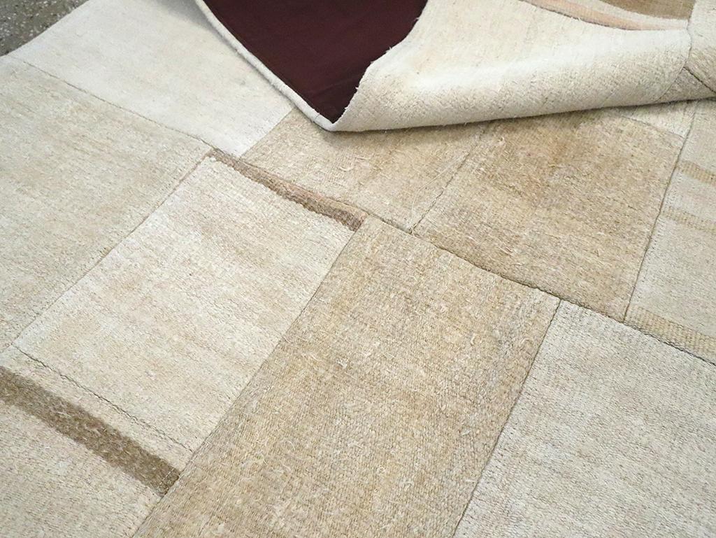 Beige Cream Brown Contemporary Handmade Turkish Flatweave Kilim Accent Carpet For Sale 4