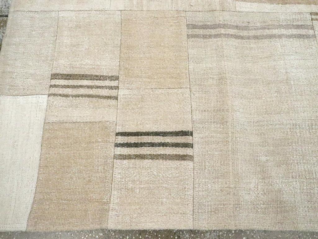 Beige Cream Brown Contemporary Handmade Turkish Flatweave Kilim Accent Carpet For Sale 2