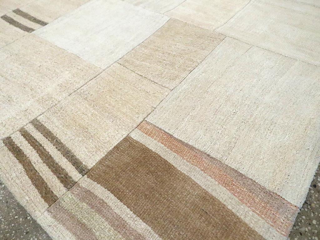 Beige Cream Brown Contemporary Handmade Turkish Flatweave Kilim Accent Carpet For Sale 3